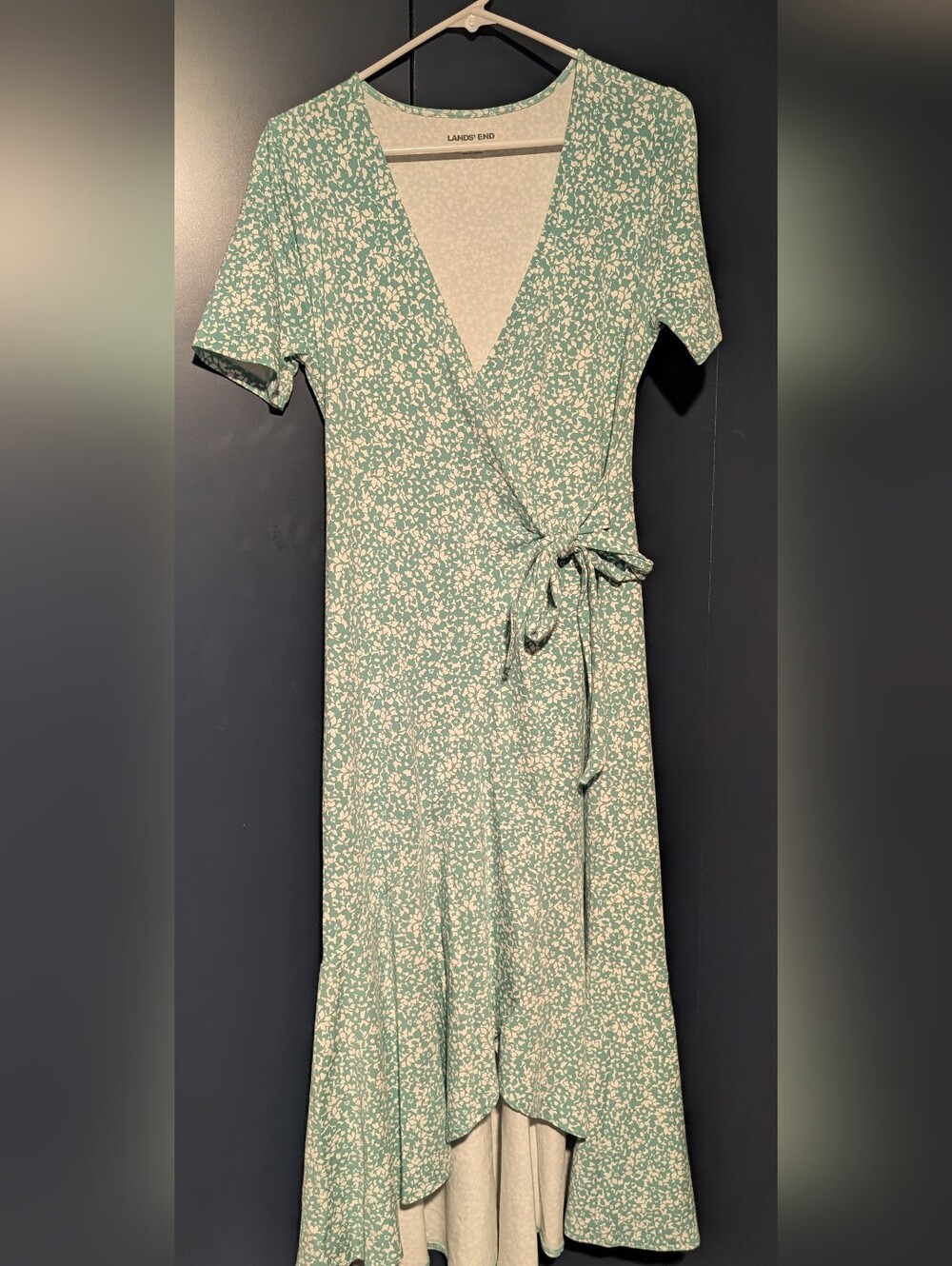 Lands' End Mint Green Floral Wrap High-Low Dress